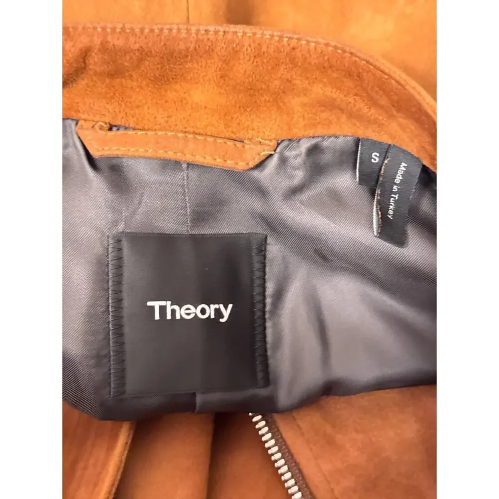 Theory Jacket Small Mens Wynwood Radic Tan Suede Leather Full Zip Bomber